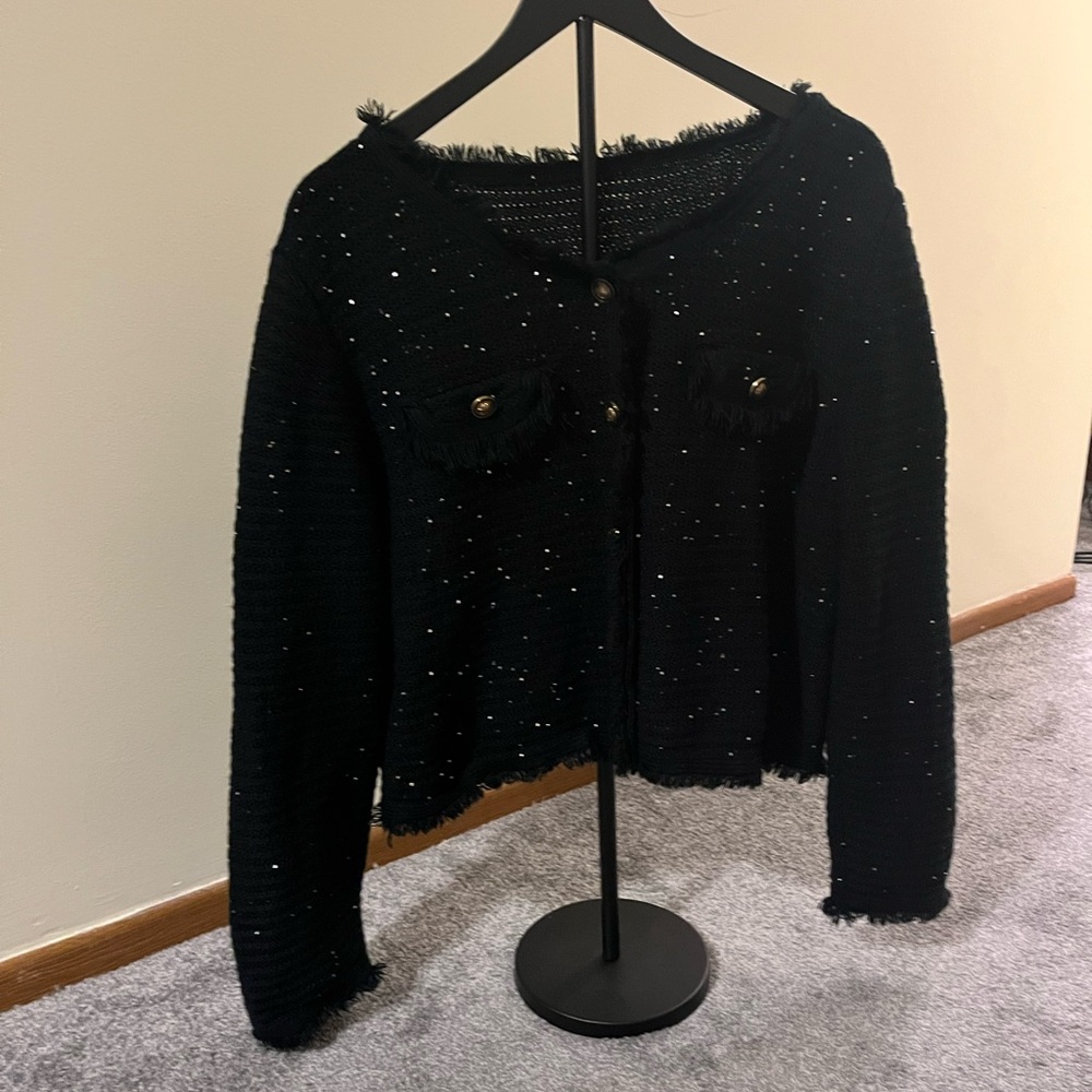 Cider Black Glitter Cardigan